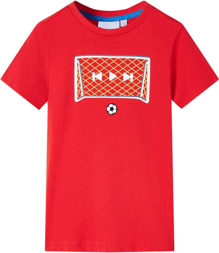 Rotes kurzärmeliges Kinder-T-Shirt aus 100 % Baumwolle mit Fußballtor-Design, Größe 92