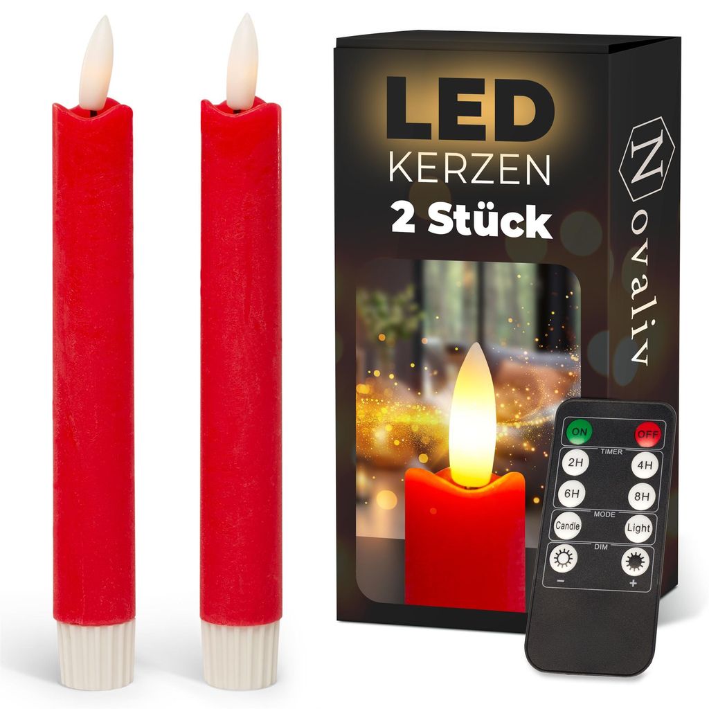 Stabkerzen LED mit Timer ROT 2er indoor mit 6 Stunden Timer Produktbild 