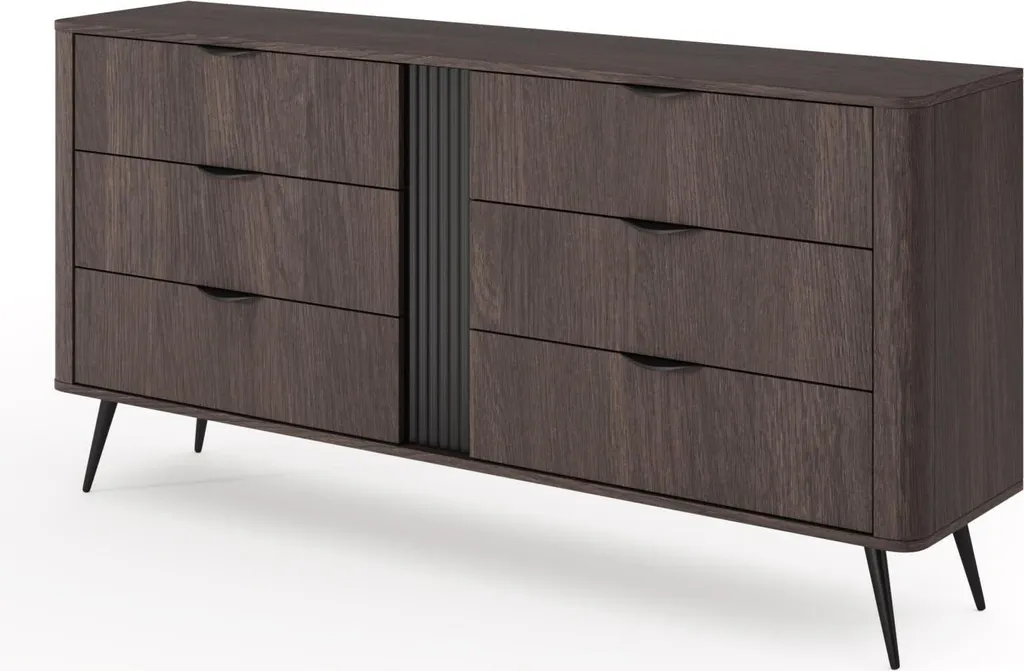 Buffet bas 163 cm chêne foncé et noir - Grand meuble de rangement Veris
