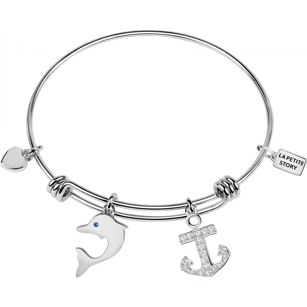 Bracelet rigide motif dauphin et ancre marine pour femme, style jonc