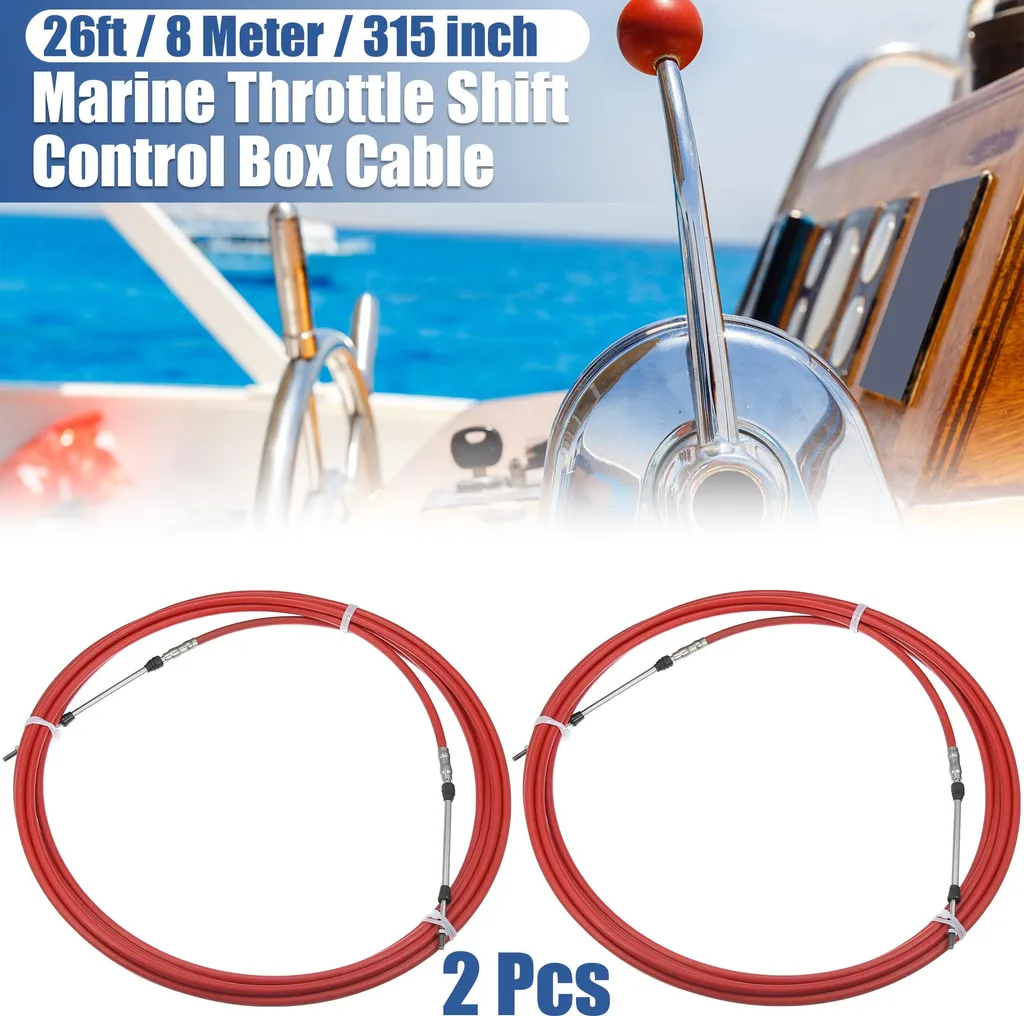 Paire de Câbles de Commande de Gaz Rouge 26ft Haute Résistance Bateau