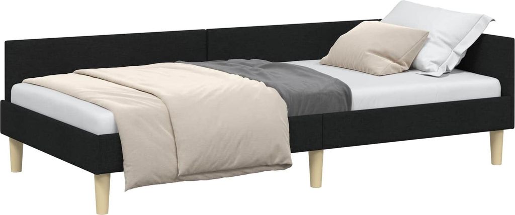 "SALE 2026"Einzelbett/Jugendbett ️Hochwertiges - Erwachsene/r / Kind - Eckbettgestell mit Kopfteil - Schwarz 80x200cm Stoff - Klassische Betten D...