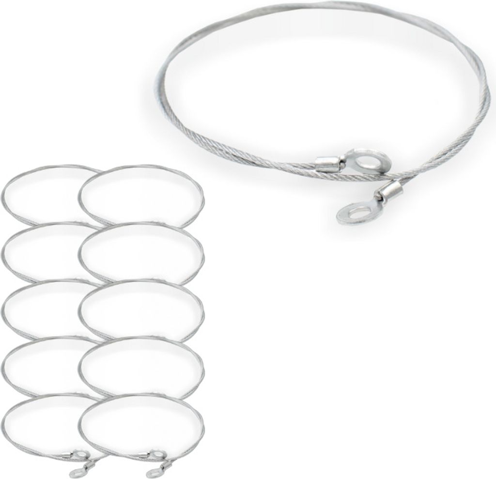 10x Drahtseil Ø 1,5 mm, 7x7, mit beidseitigem Ringkabelschuh Ø 5 mm Öse | Länge 370 mm