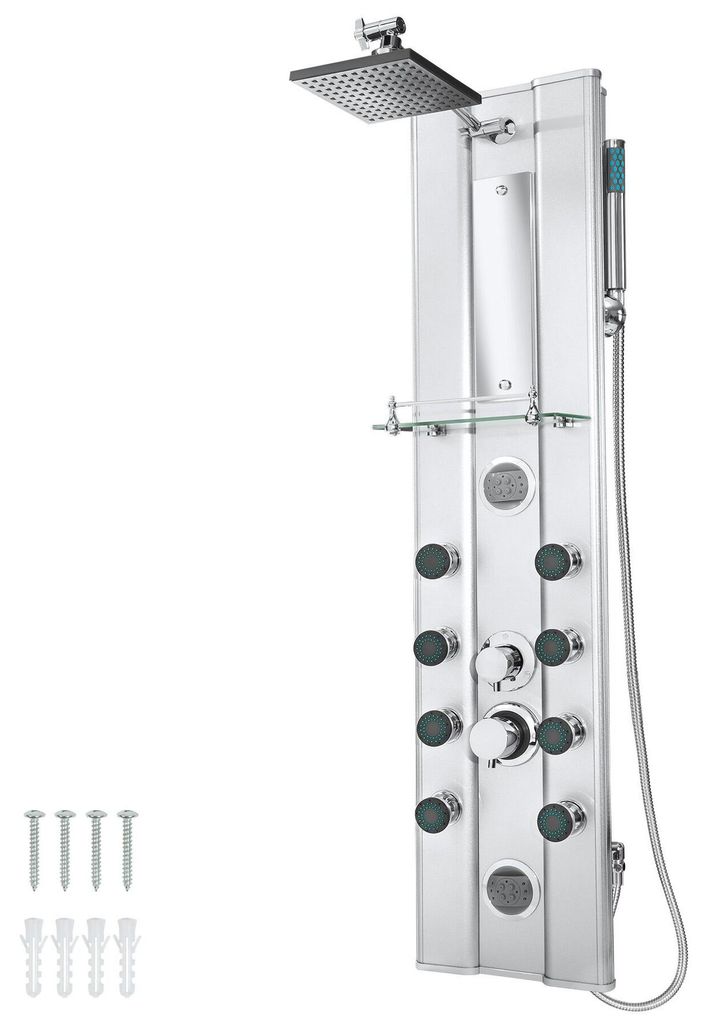 tectake® Aluminium Duschpaneel Regendusche Ablage aus Glas Produktbild 