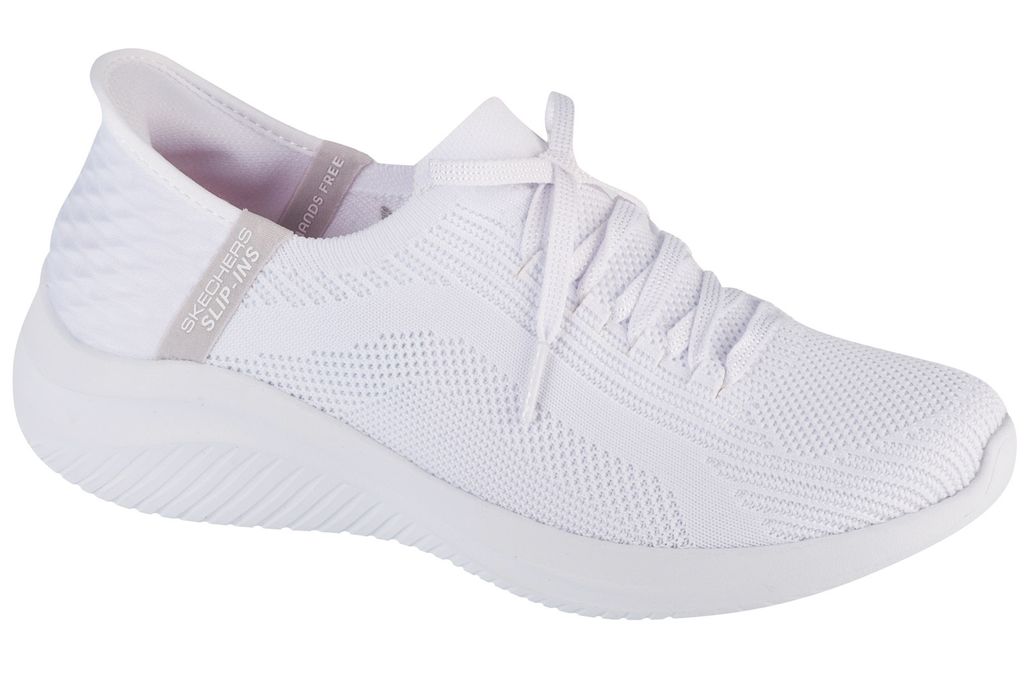 A white Skechers Slip-ins shoe is shown from the side against a white background.