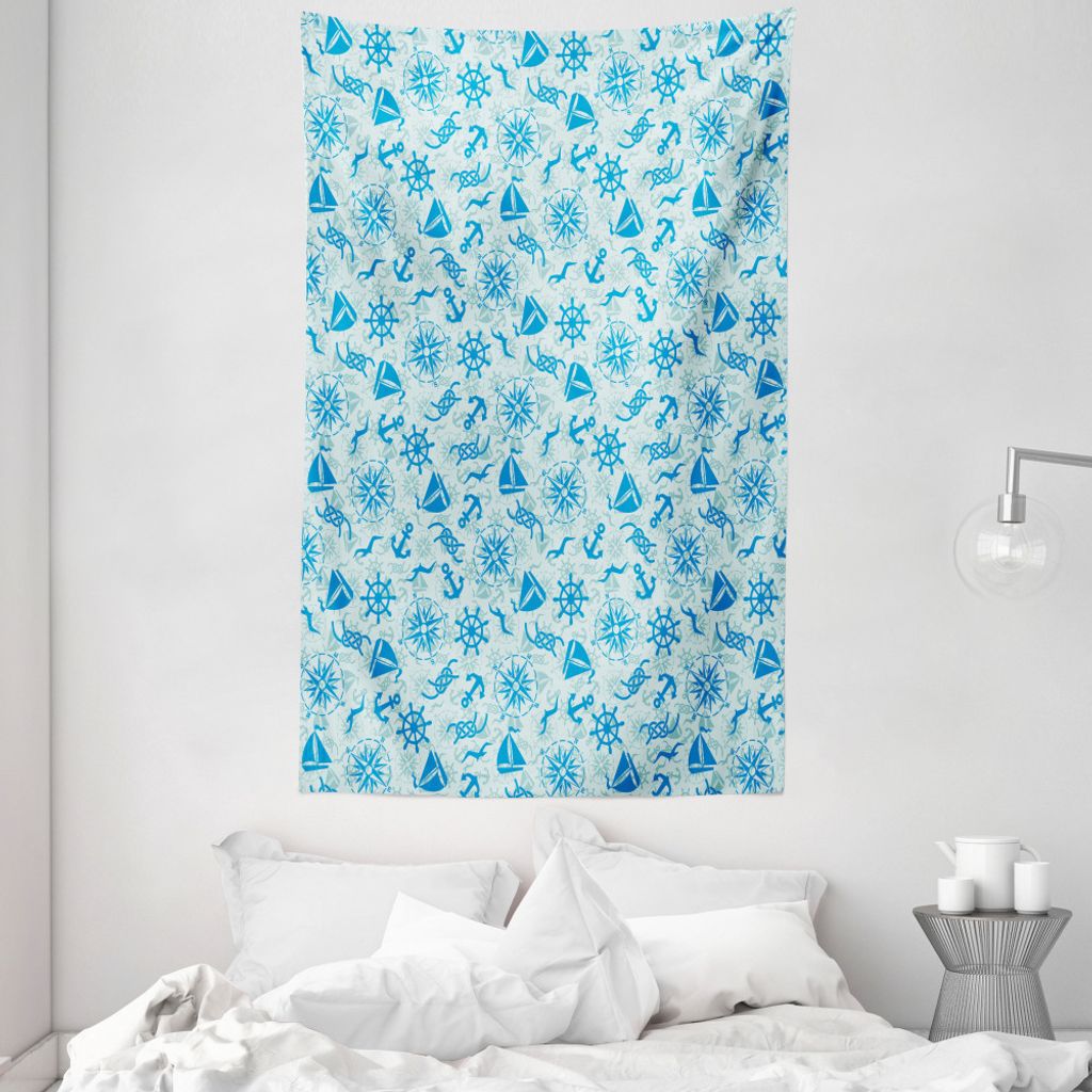 ABAKUHAUS Kompass Wandteppich und Tagesdecke, Nautical Seagull Knot aus Weiches Mikrofaser Stoff Waschbar ohne Verblassen Digitaldruck, 140 x 230 c...
