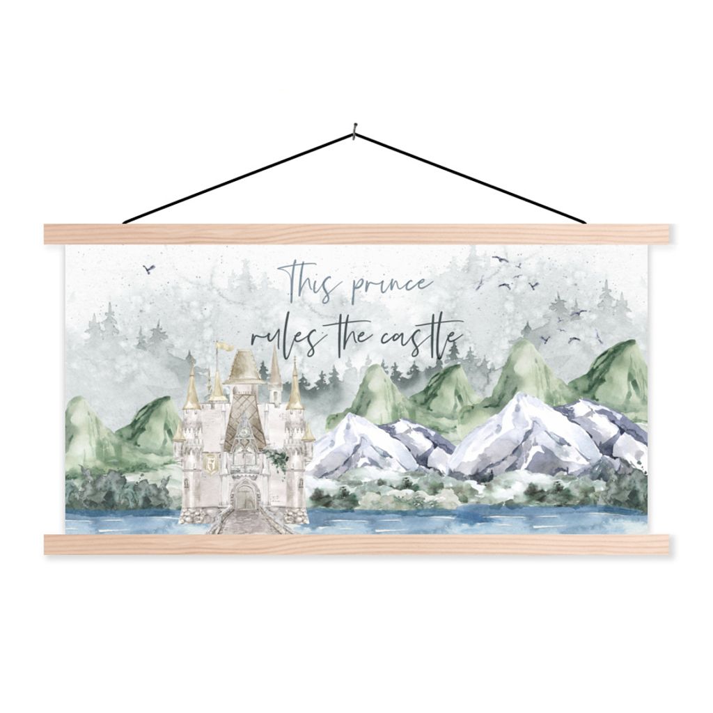 MuchoWow Textilposter Zitate - Dieser Prinz regiert das Schloss - Sprichwörter - Kinder - Baby - Jungen 60x30 cm mit holzfarbenen Rahmen - Dekor...