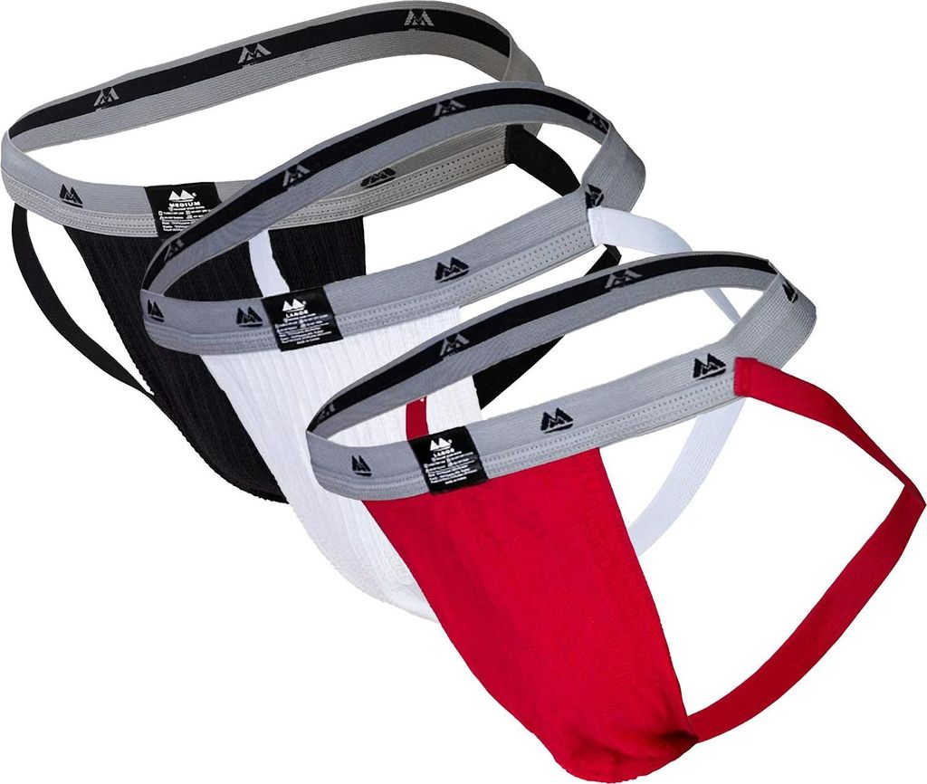 MM Sports The Original Swimmer/Jogger Jockstrap 1 inch Multipack 1x Black + 1x White + 1x Red - Größe M