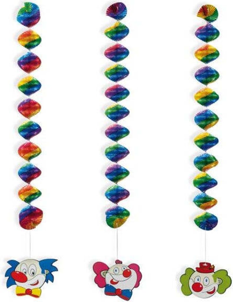 3 Bunte Rotorspiralen mit Clown 60cm