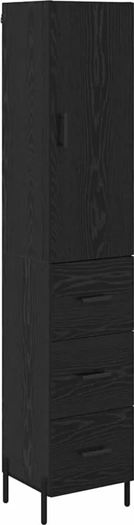 Armoire de Rangement Haute Noir et Chêne 180 cm - Look Industriel