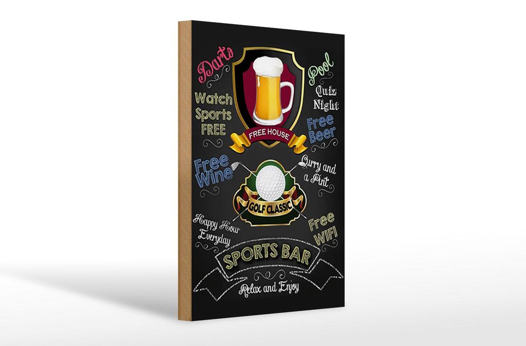 Holzschild Spruch 20x30cm sports bar Golf relax and enjoy