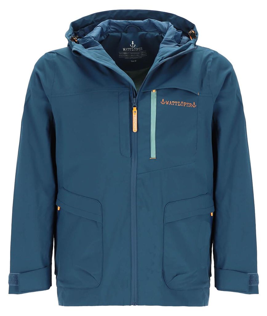 Wattlöper Herren Funktionsjacke mit Kapuze - Atmungsaktive Outdoor-Jacke wind- und wasserabweisend in Petrol Größe L