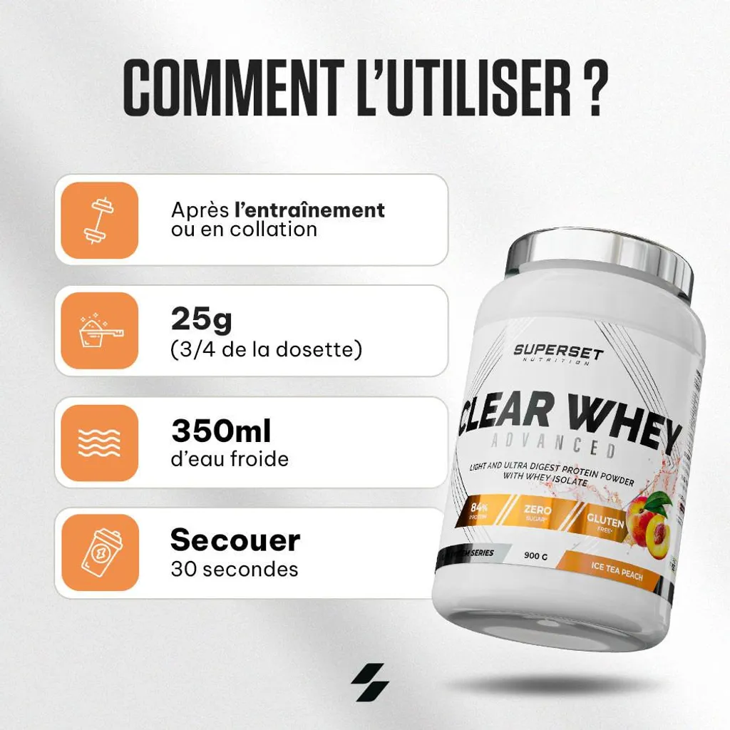 Isolat de Whey Clear Pêche 900g Boisson Isolat de Protéine Légère