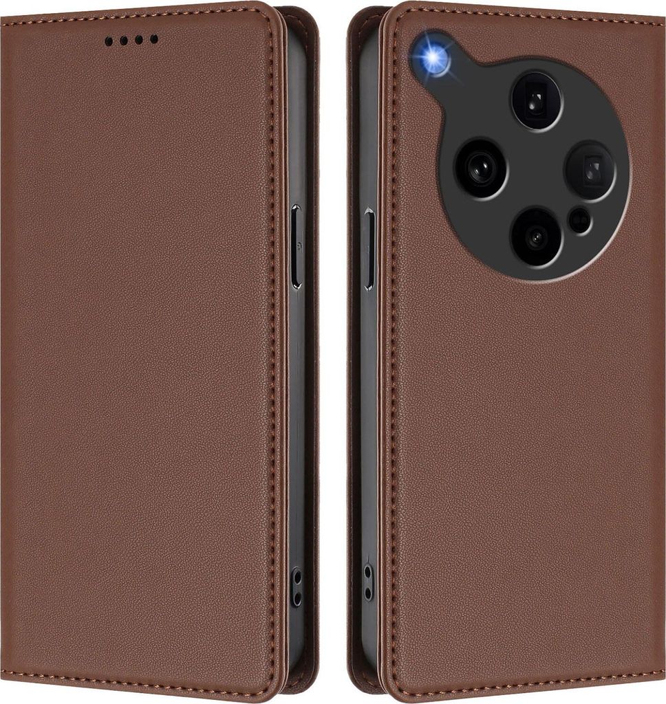 Handyhülle für Oppo Find X8 Ultra, Kunstleder Klapphülle Stoßfeste Magnetische Hülle mit Ständer Braun