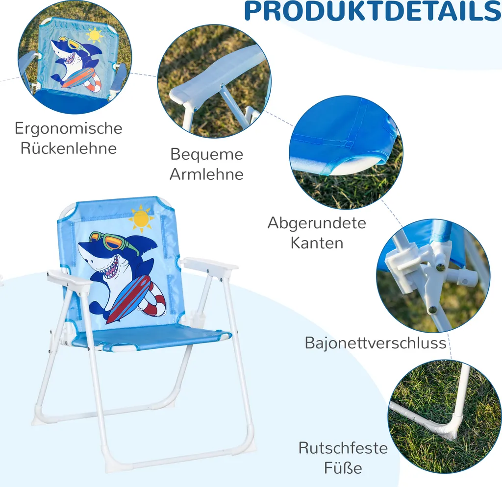 Ensemble Table Chaises Enfant avec Parasol pour Protéger du Soleil Bleu - 6