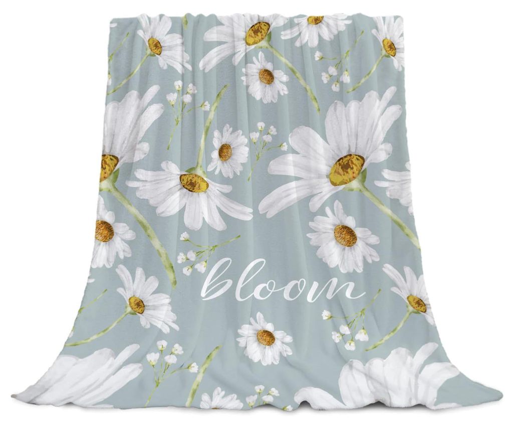Frühlings- und Sommerblumen-Decke, weiche, kuschelige Flanell-Decke mit Blumenmuster, waschbar, mit Gänseblümchen- und Sonnenblumenmotiven, für...