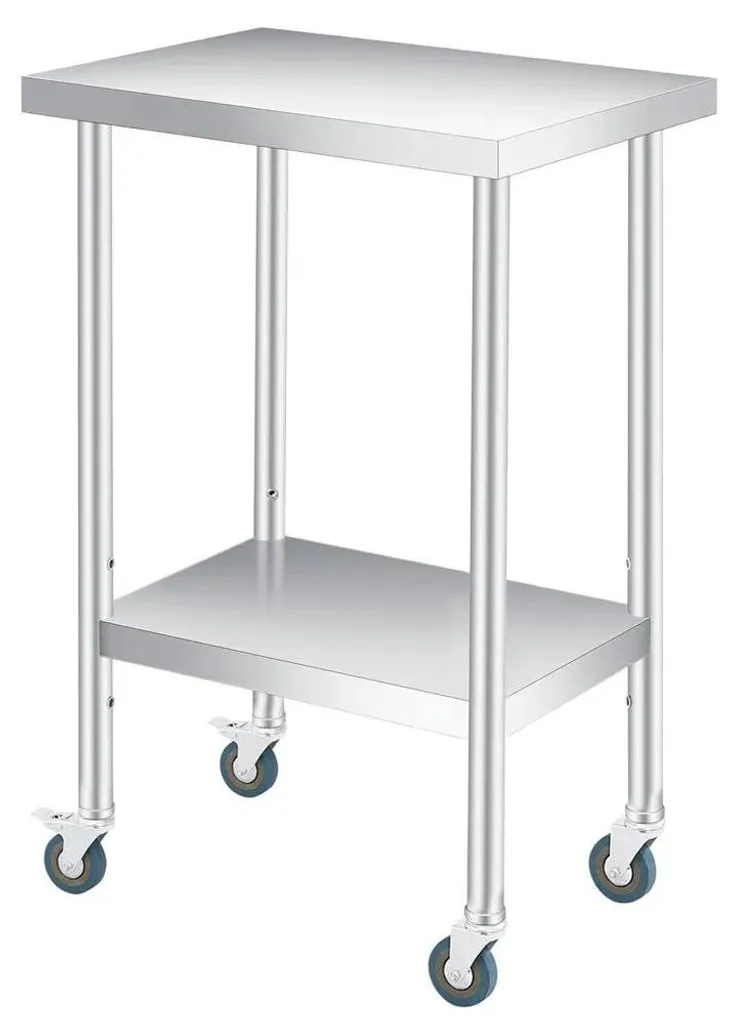 Table de travail inox pour atelier ou cuisine avec rangement de 30x60cm