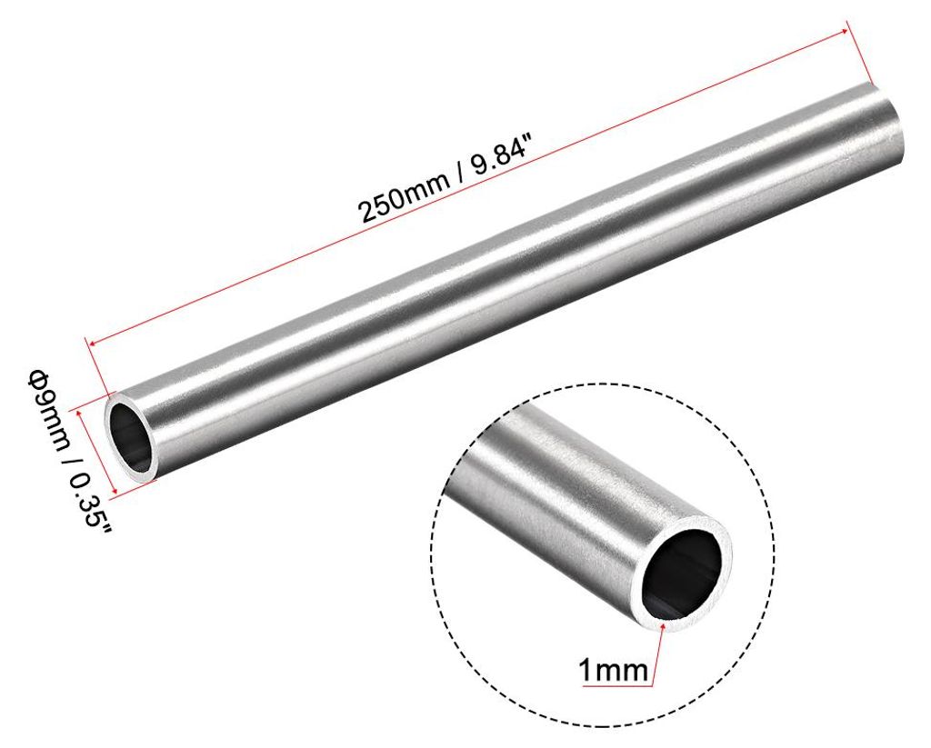 304 Edelstahl Rohr 9mm Au?endurchmesser, Nahtlose Gerade Rundrohr 1mm Wandst?rke, Runde Edelstahlrohr 250mm L?nge, Industrie Pr?zision Metallrohr f...