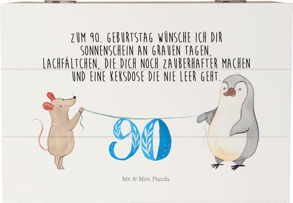 Mr. & Mrs. Panda Geschenkbox 90. Geburtstag Maus Pinguin 22 x 15 cm - Weiß - Geschenk, holzschatulle, Box, Schatzkiste, Happy Birthday, fotobox, H...