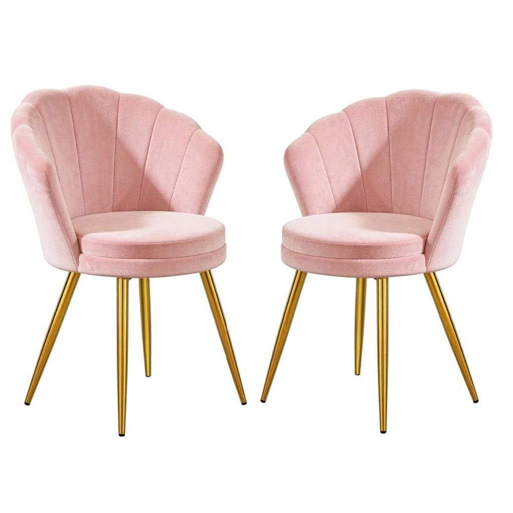 2er Set Esszimmerstühle Samt Rosa Vintage Design Produktbild 