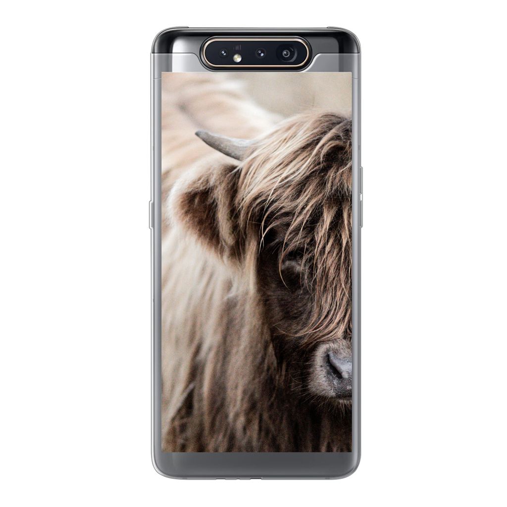 MuchoWow Handyhülle Schutzhülle Hülle für Samsung Galaxy A80 Schottischer Highlander - Kuh - Vlies Silikon Softcase Handy Hülle - Schutzdeckel