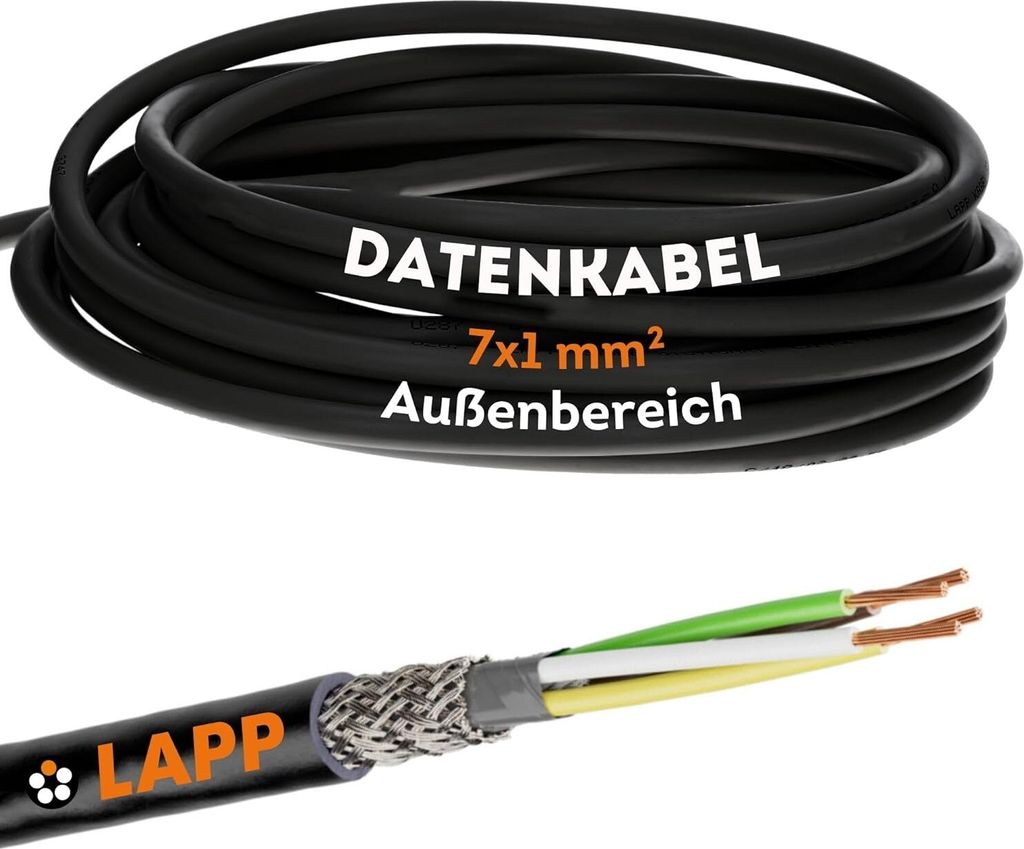 10 Meter Lapp 1030544 LiYCY geschirmte Steuerleitung 7x1 mm² I UV-resistent I Signalkabel 7 adrig I Datenkabel für Außenbereich I Lötkabel I Ve...