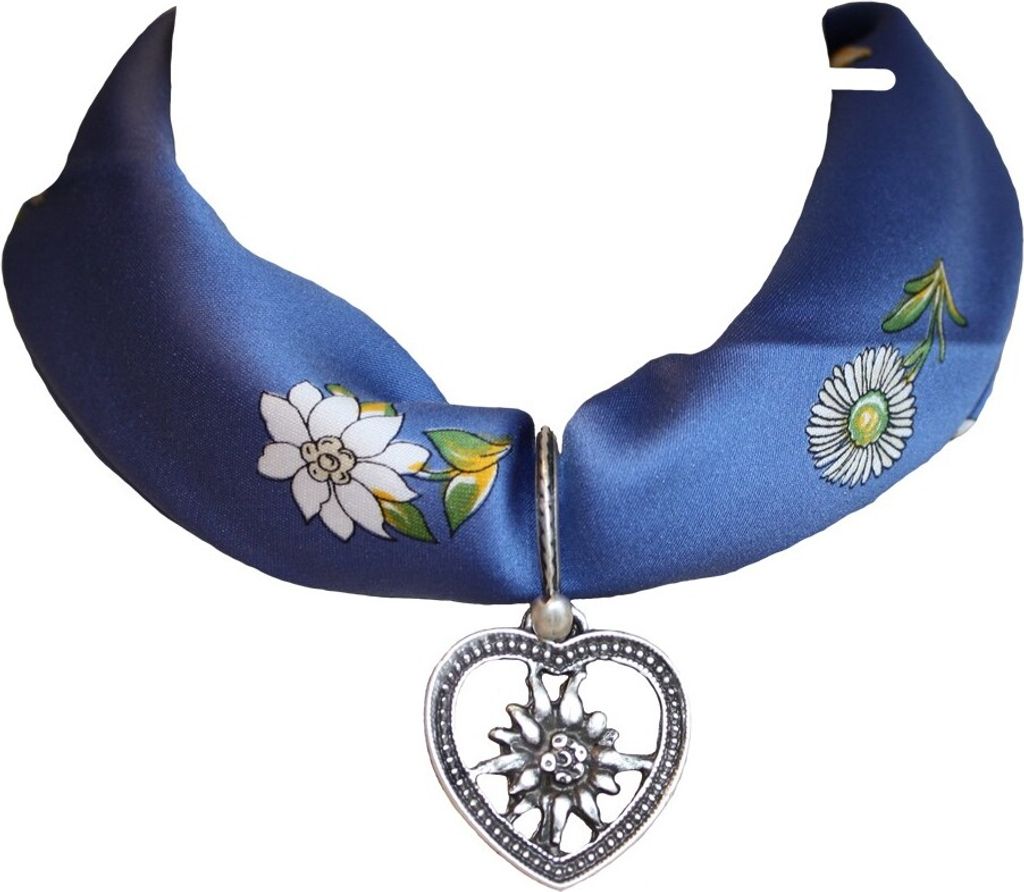 Reizender Trachtenanhänger aus Metall, herzform, rund, mit Edelweiß