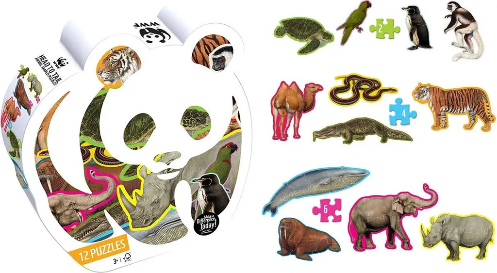 Jeu Éducatif Enfant : Set de 12 Puzzles WWF Animaux Sauvages et Nature