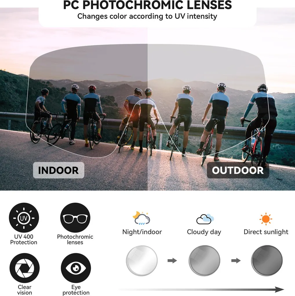 Lunettes de vélo anti-buée ROCKBROS UV400 ultra-légères et teintées - 5