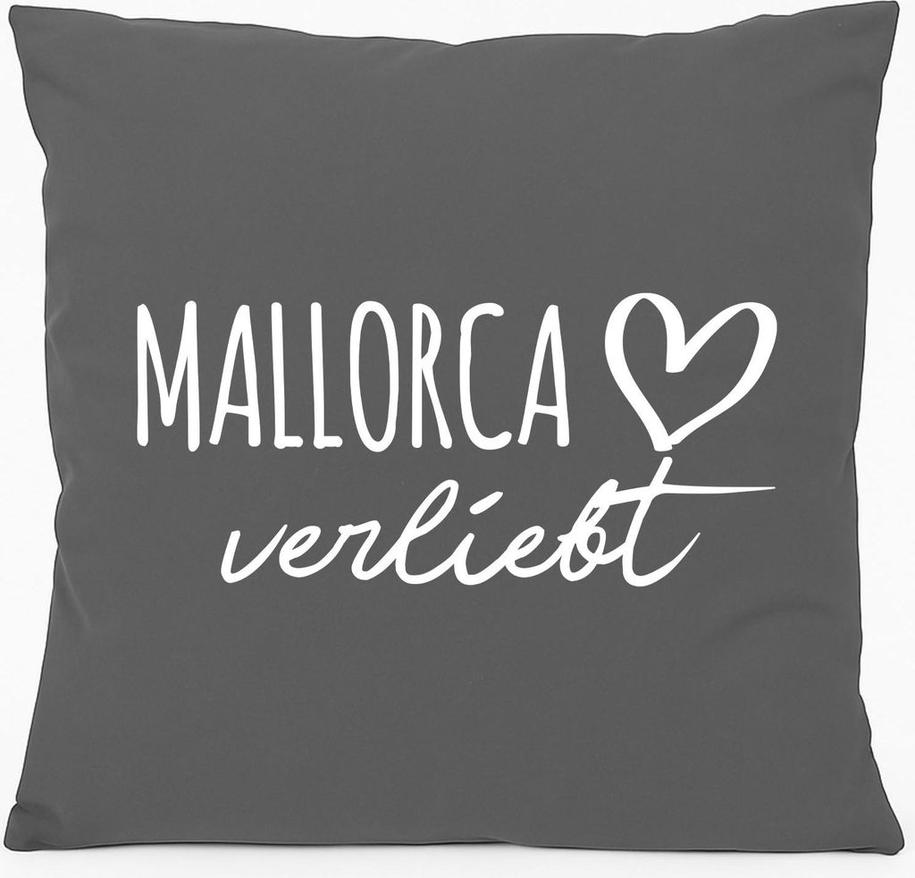 Huuraa Kissen Mallorca verliebt 40x40cm mit Füllung Steel Grey Baumwolle Dekokissen Geschenkidee