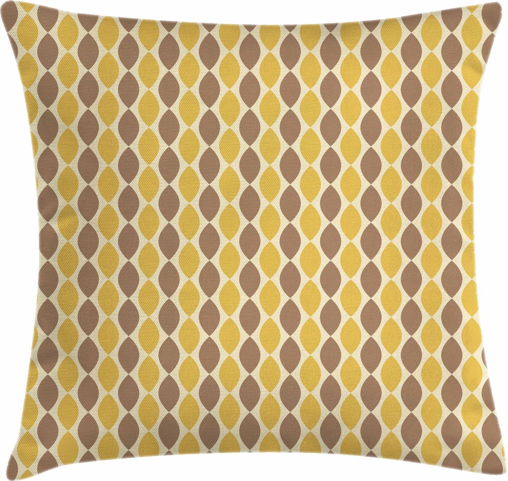 ABAKUHAUS Jahrgang Kissenbezug, Vertikal ausgerichtete ovale Formen mit spitzen Enden in Retro-Farben, 40 x 40 cm, Eischale Senf