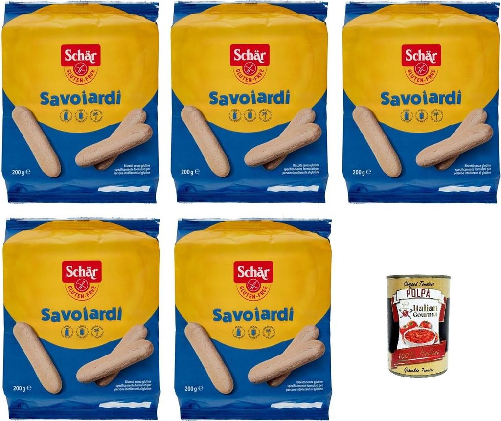 Schär Savoiardi Gluten Free,Glutenfreie Kekse Biscuits Cookie 5x 200g + Italian Gourmet polpa 400g