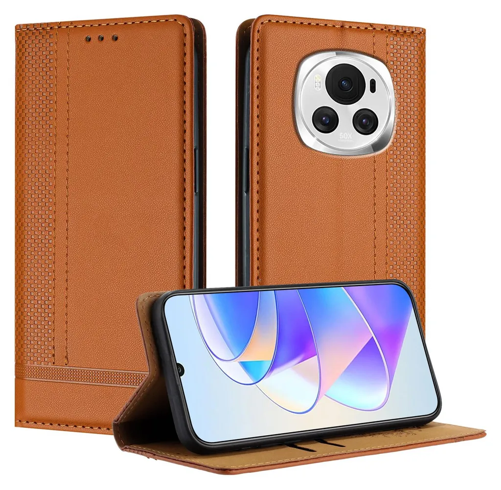 Custodia a Libro Honor Magic6: Pelle Marrone Effetto Vintage