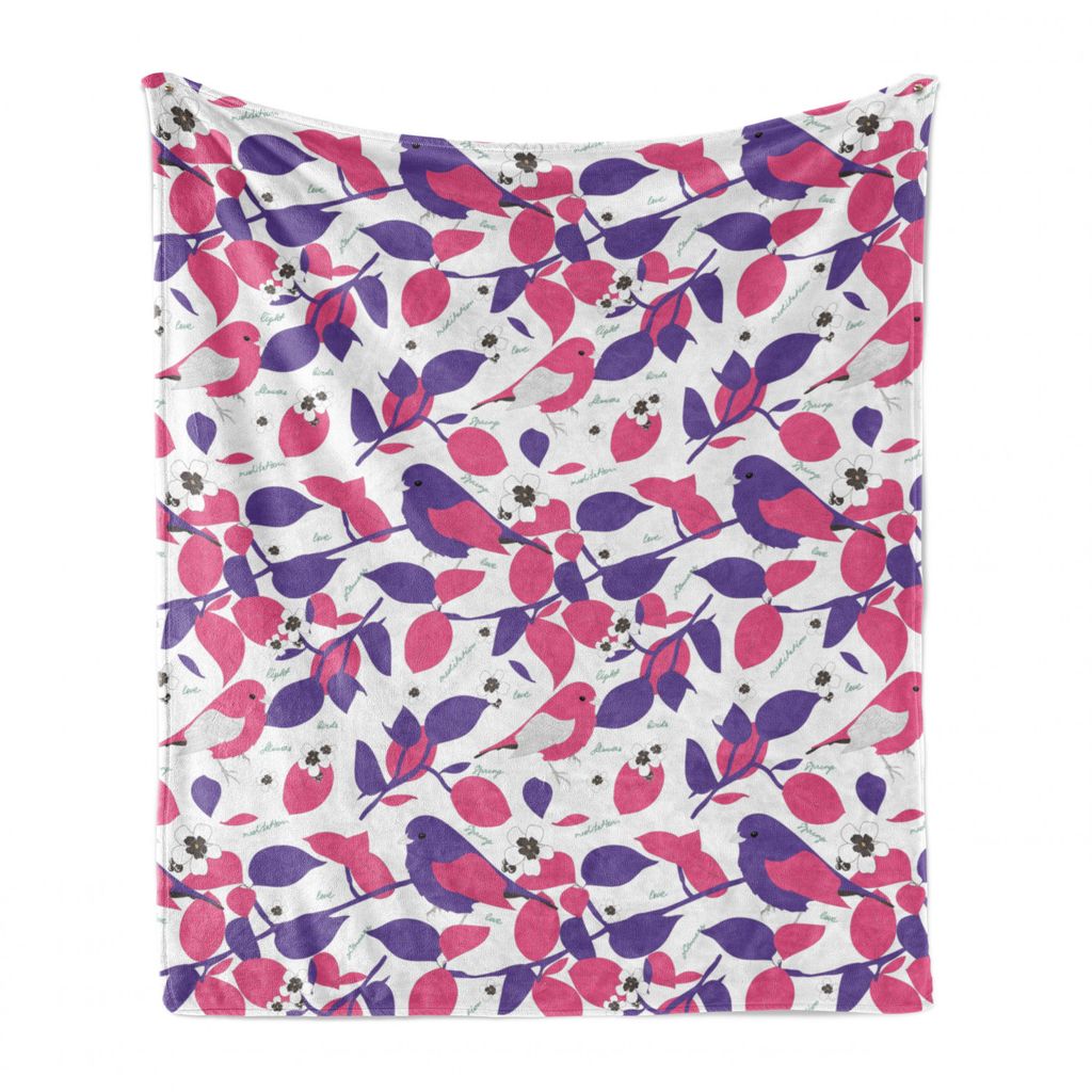 ABAKUHAUS Tiere Weich Flanell Fleece Decke, Farbige Blumen und Vögel, Gemütlicher Plüsch für den Innen- und Außenbereich, 125 x 175 cm, Rosa B...