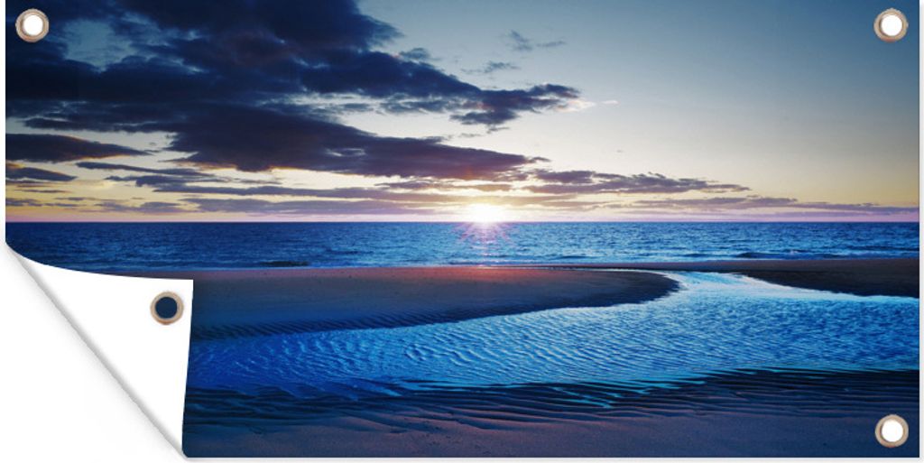 MuchoWow 160x80 cm Outdoor-Poster Gartendeko Sichtschutz Garten Poster für den Garten Blauer Sonnenuntergang über dem Strand im Cape Cod Natio...