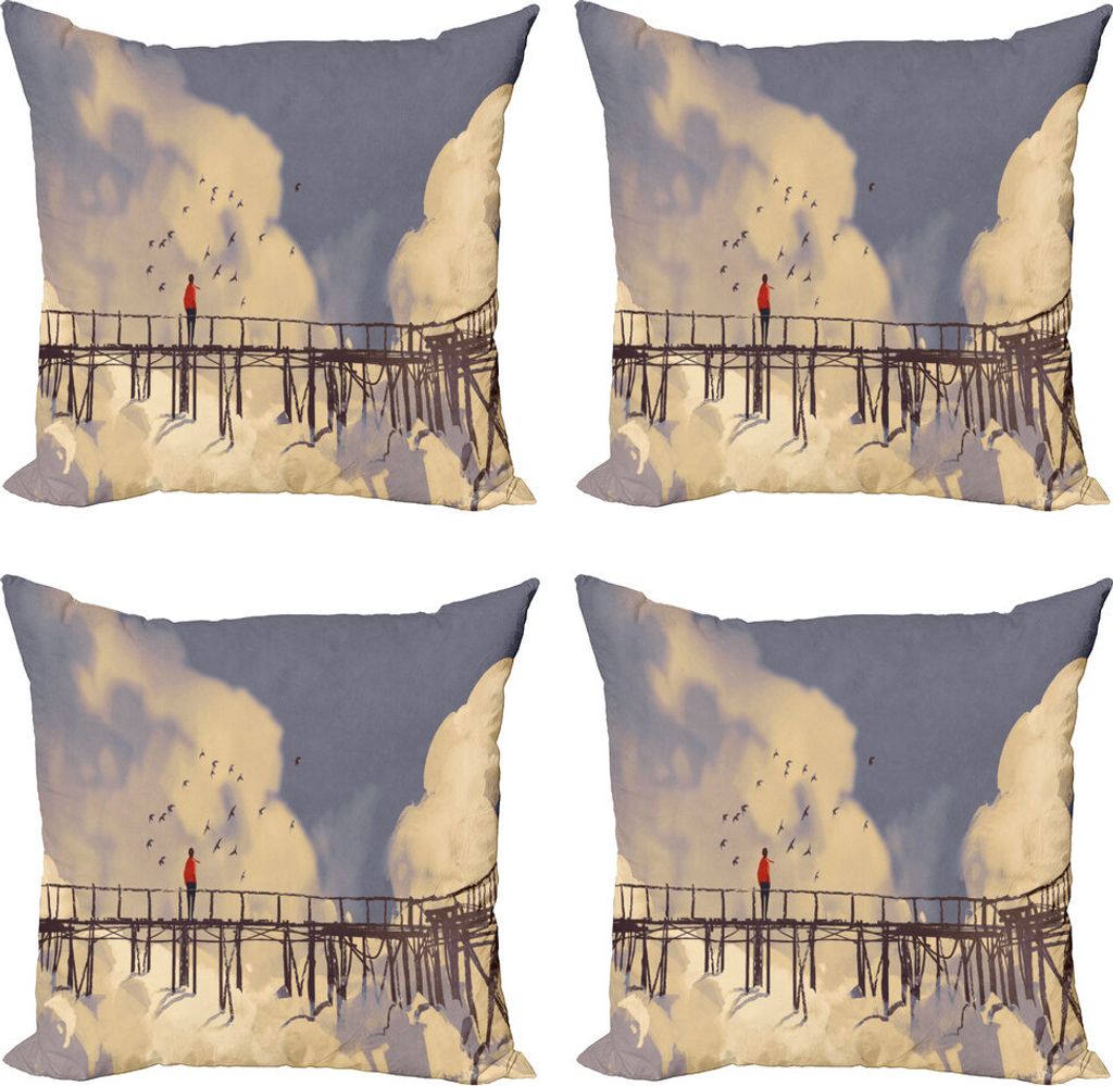 ABAKUHAUS Kunst Kissenbezug Set (4 Stück), Man Standing auf Brücke, Moderner Doppelseitiger Digitaldruck, 45 cm x 45 cm, Mehrfarbig