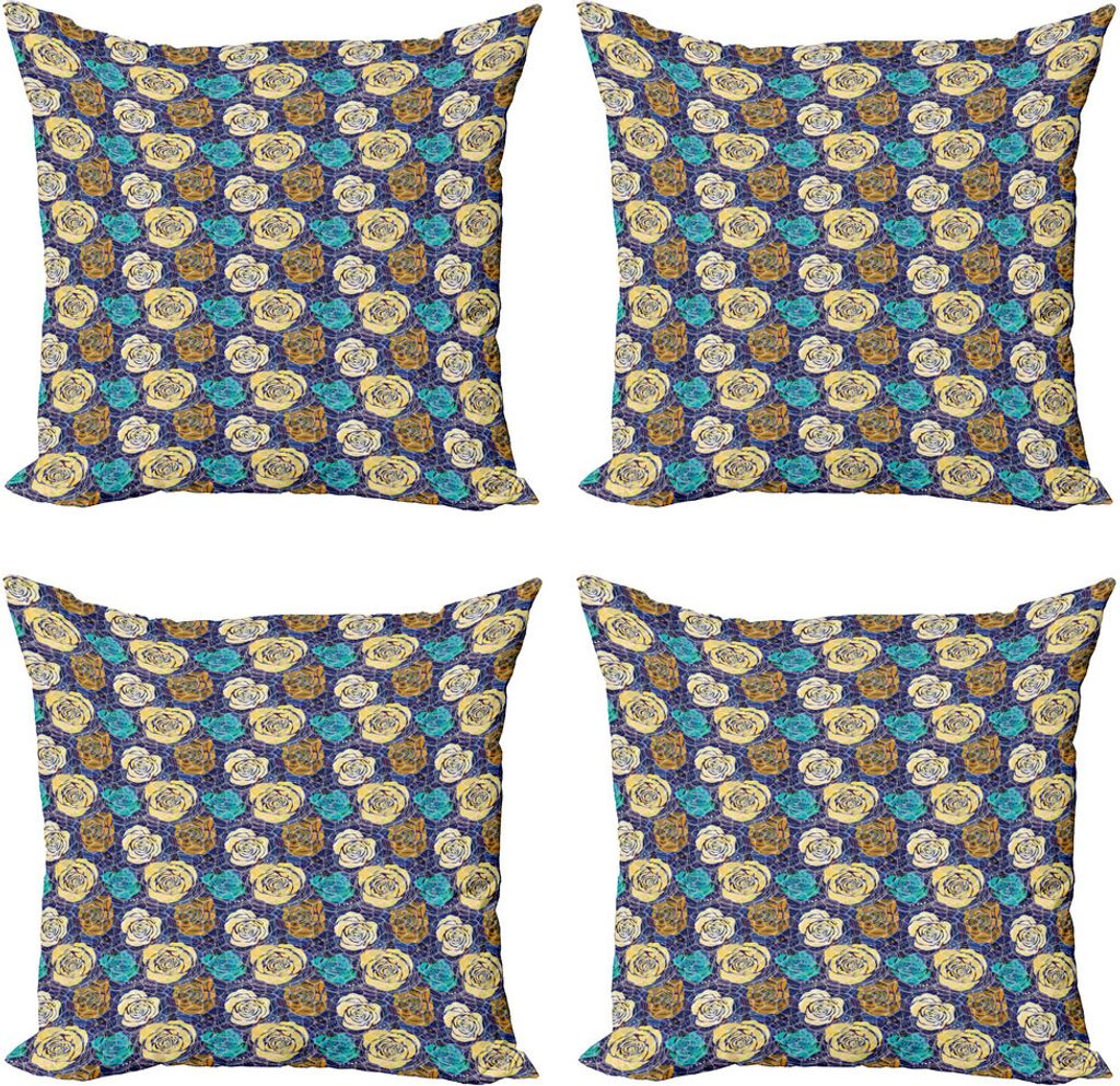 ABAKUHAUS Abstrakt Kissenbezug Set (4 Stück), Blumengekritzel-Muster, Moderner Doppelseitiger Digitaldruck, 60 cm x 60 cm, Mehrfarbig
