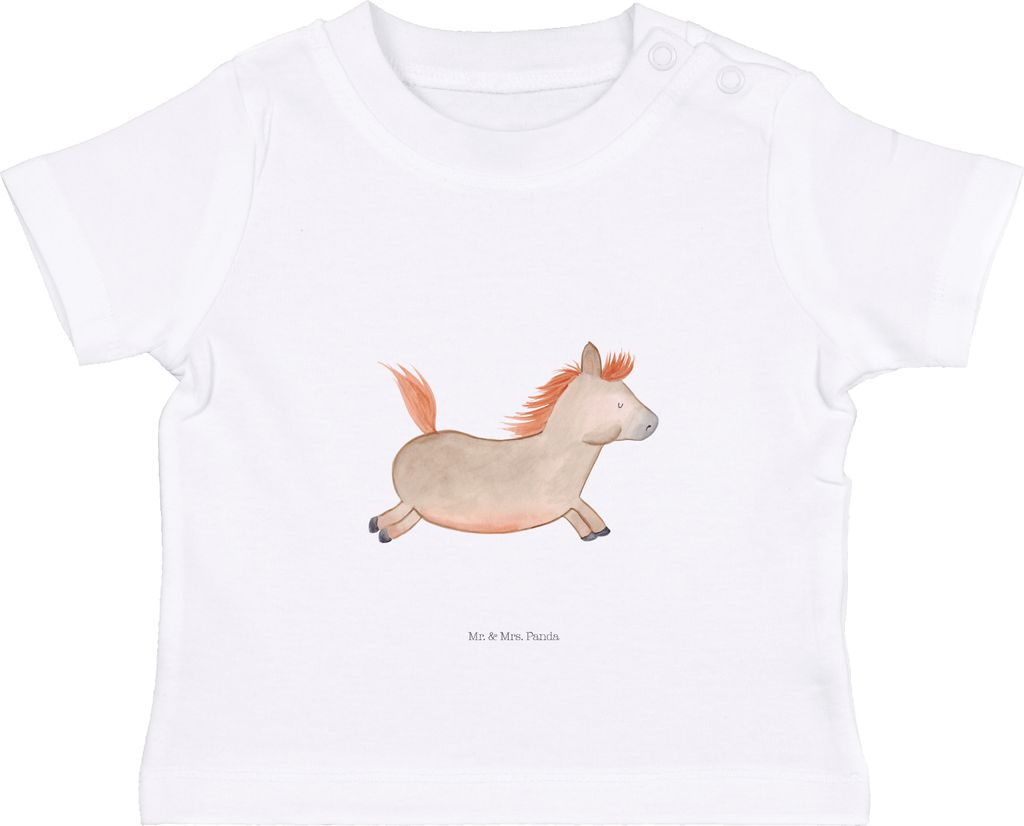 Mr. & Mrs. Panda Babyshirt Pferd Springen 0. - 6. Monat - Weiß - Geschenk, Bauernhof, Pferde, T-Shirt, Pferdestall, Kinder, Pony, Organic Baby, Ba...