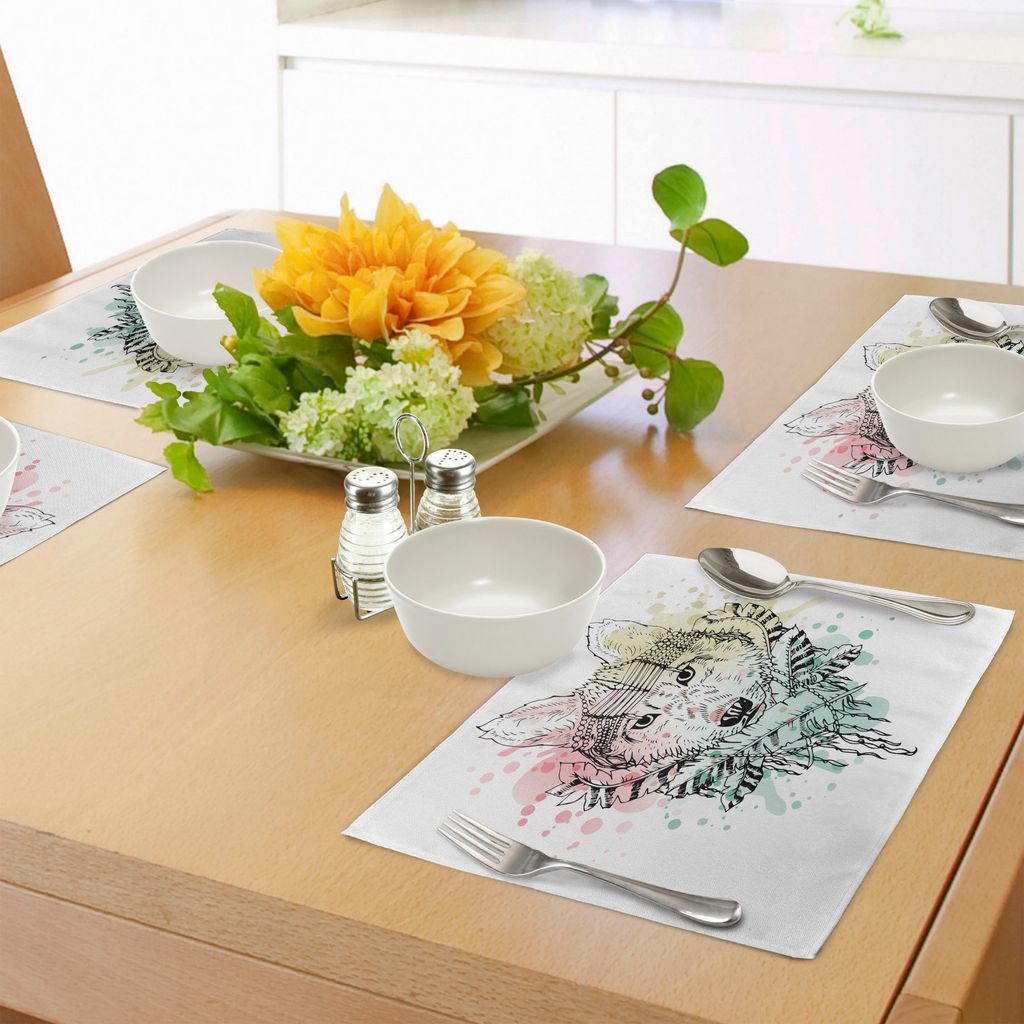 ABAKUHAUS Abstrakt Platzmatten, Wilder mutiger Stammes- Tier-Wolf mit Buntem Hintergrund des Regenbogens und flüchtigem Bild, Tiscjdeco aus Farbfe...