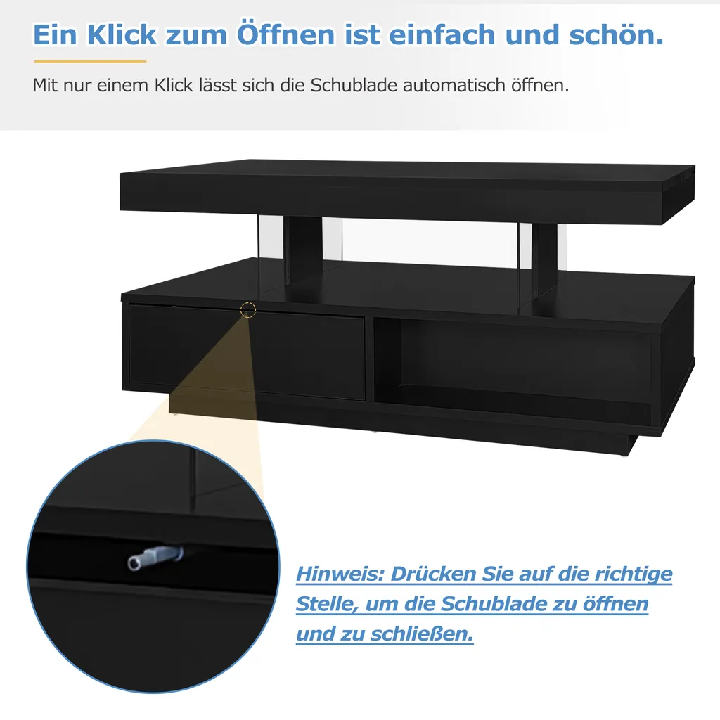 Table Basse pour Salon Moderne avec Éclairage LED et Grand Rangement