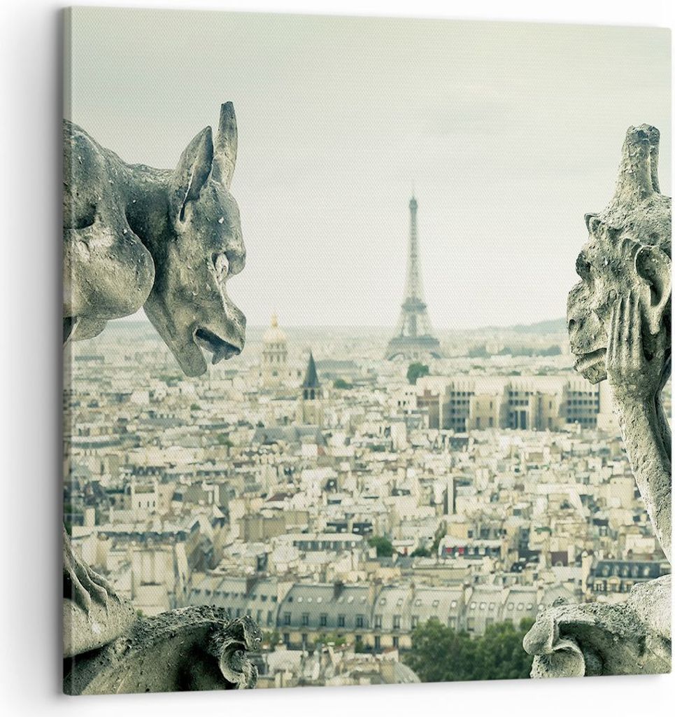 Bild auf Leinwand - Leinwandbild - Einteilig - Wasserspeier Paris Notre-Dame - 60x60cm - Wand Bild - Wanddeko - Wandbilder - Leinwanddruck - Bilder...