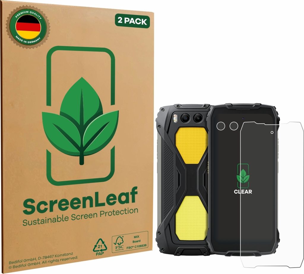 2x ScreenLeaf Schutzfolie für Blackview BV7300 (Display+Kamera) nachhaltiger Displayschutz Display Schutz Folie Klar Transparent