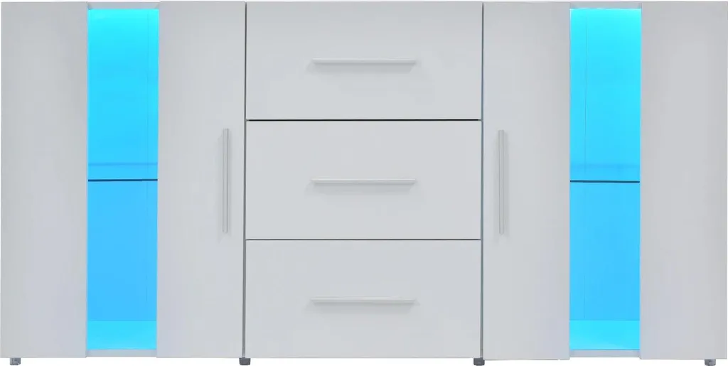 Meuble multimédia blanc pour salon moderne avec LED et grands rangements
