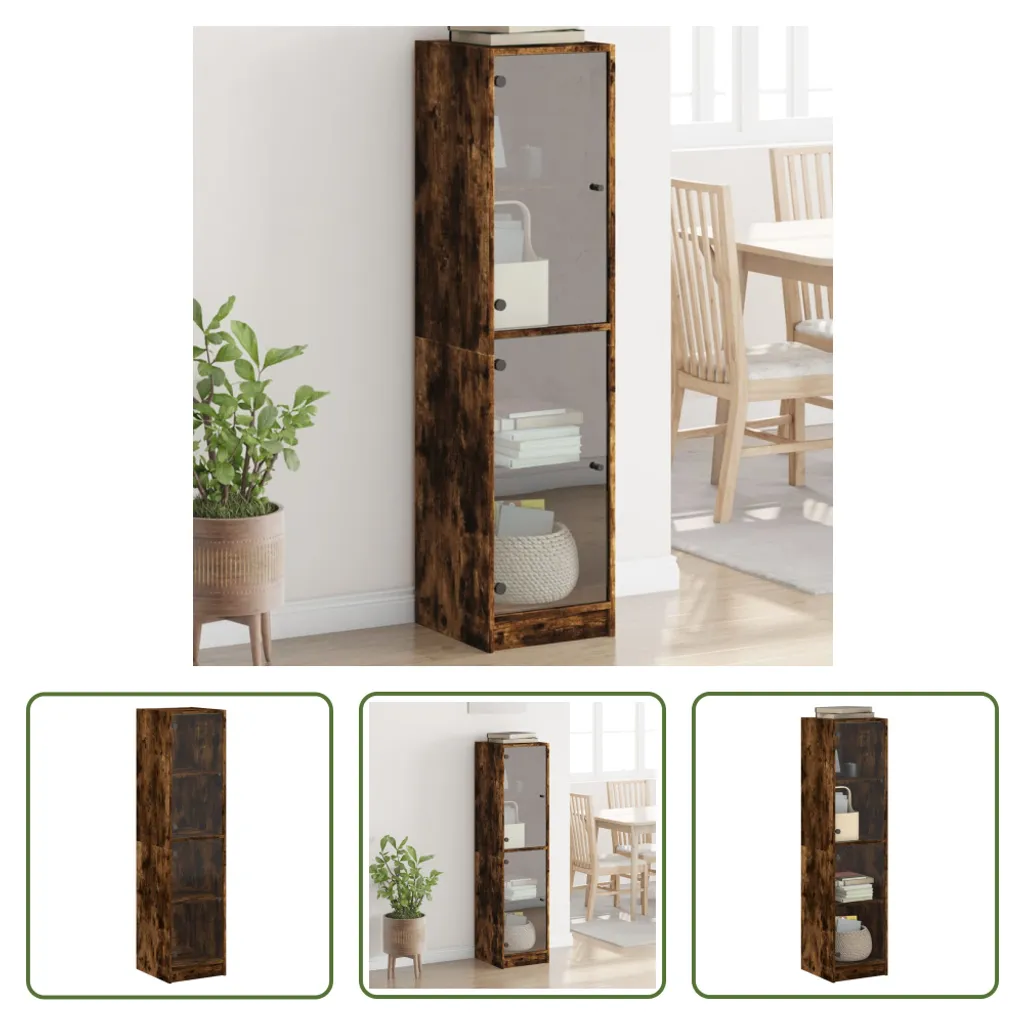 The Living Store Credenza con ante in vetro rovere fumé 35x37x142 cm