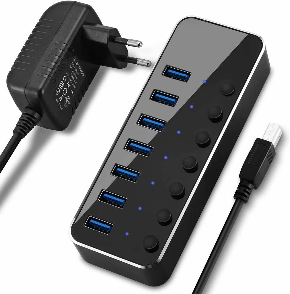 USB 3.0 Hub 7 Port Verteiler Mit USB-Kabel Und Netzteil Für PC Notebook Laptop T 