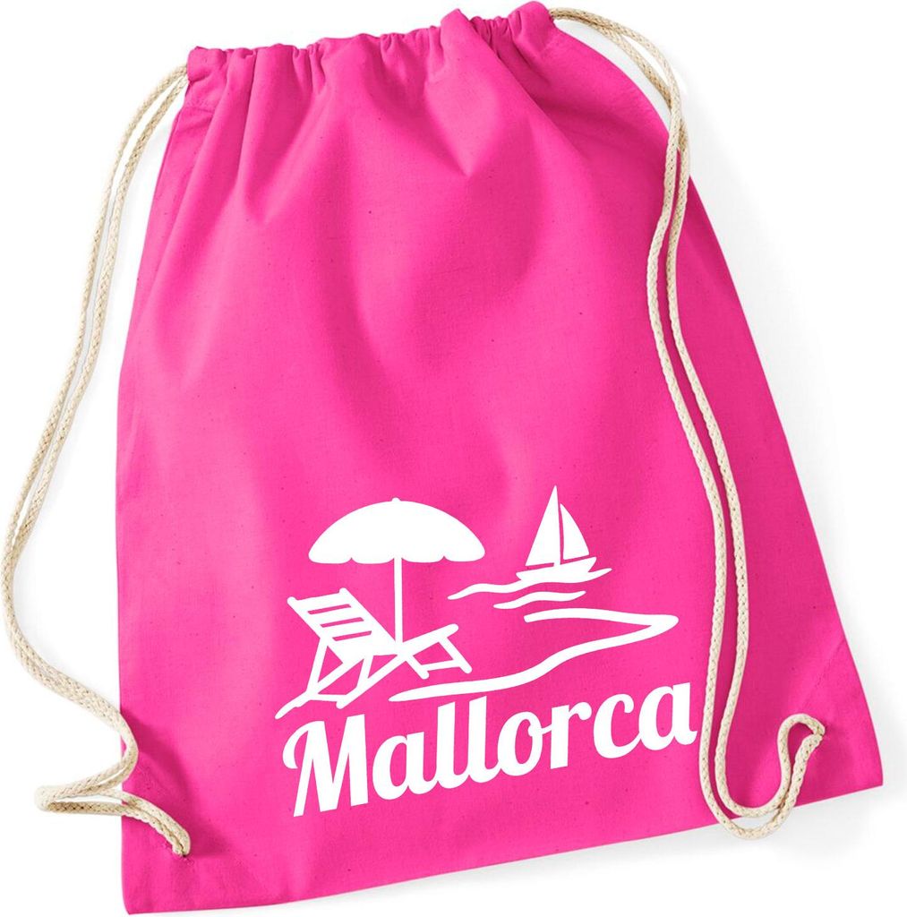Huuraa Turnbeutel Mallorca Spanien 12 Liter Fuchsia Baumwolle Rucksack Geschenkidee
