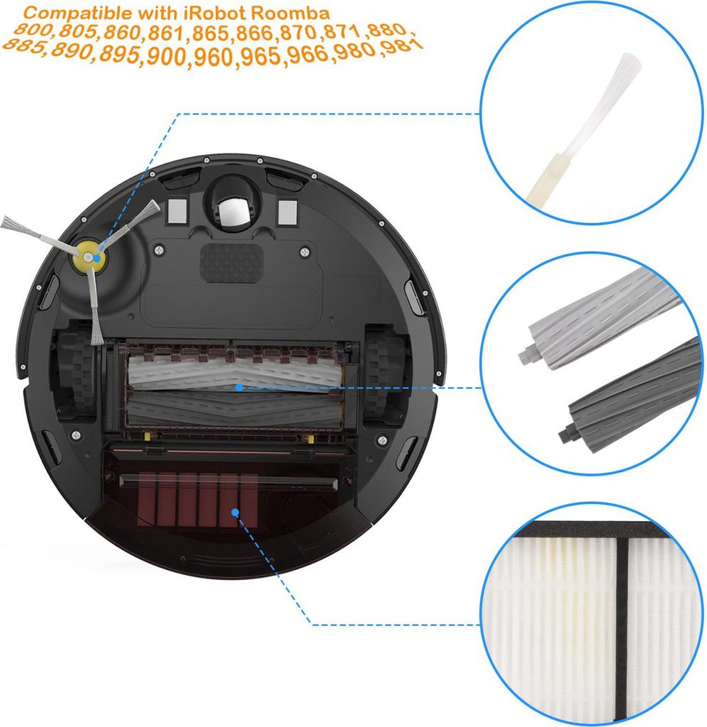 10 Stück HEPA Filter Kompatibel Mit IRobot Roomba 800/900 Serie – Waschbar, Für 800/870/880/960/980