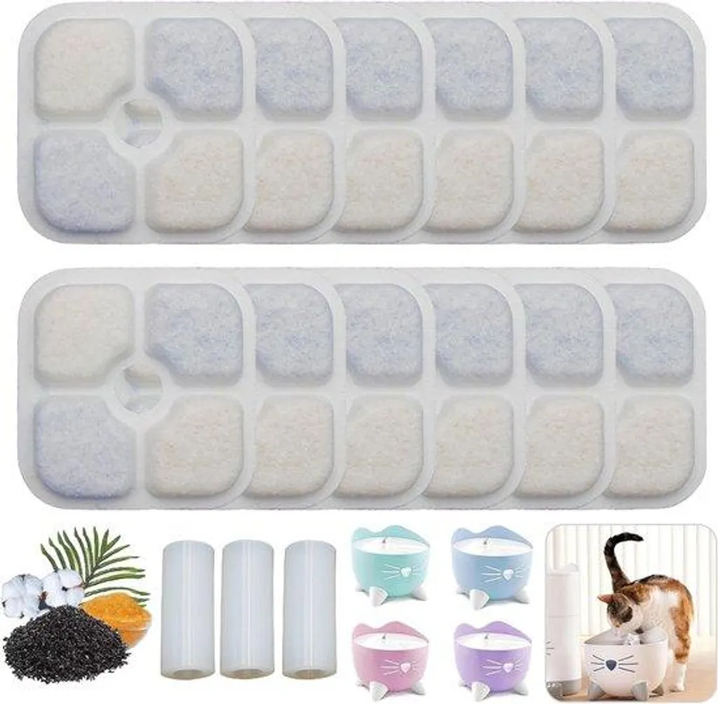 Lot de 12 recharges de filtre fontaine chat triple action avec 3 tuyaux