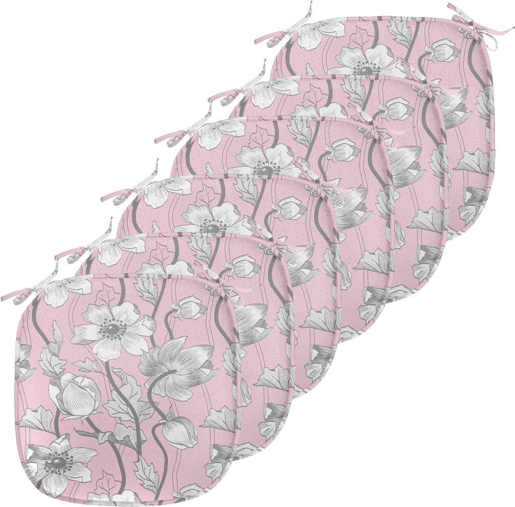 ABAKUHAUS Rosa und Grau Polster für Esszimmerstühle, Soft-Yoga Botanical, Dekoratives wasserfestes Kissen mit Riemen für Küchensitze, 40 cm x 4...