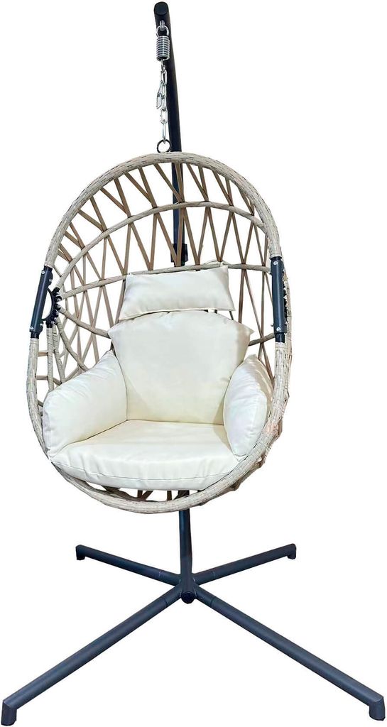 Rebecca Mobili Hängesessel mit Sockel, Polyrattan und Stahl, beige